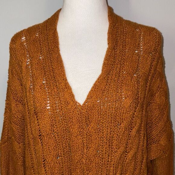 Free People chunky cable knit oversized tunic sweater burnt orange size XS - Picture 3 of 10